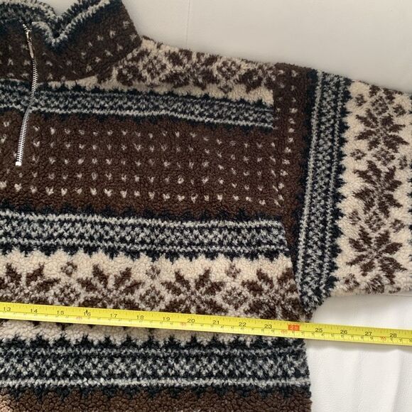 Essentials Style Stand Colar 1/4 Zip Brown White Men’s Fleece Sweater Size XL - Picture 3 of 8